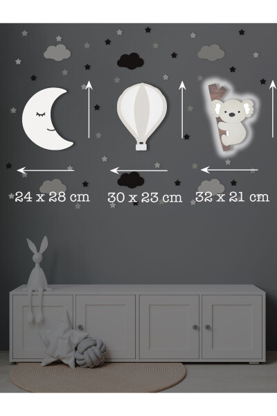 Wooden Moon Balloon and Koala Figurine Baby and Kids Room Decorative LED Lighting/Night Lamp 3-piece Set - 3