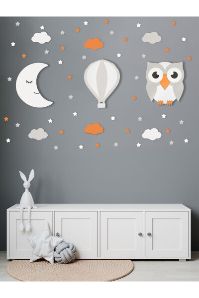 Wooden Moon Balloon And Owl Figurine Baby And Children's Room Decorative Lighting/Night Lamp 3 Piece Set - 2