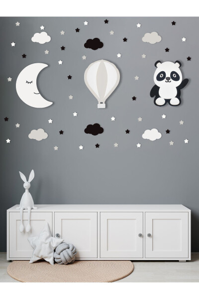 Wooden Moon Balloon And Panda Figurine Baby And Children's Room Decorative Led Lighting/Night Light 3 Piece Set - 2