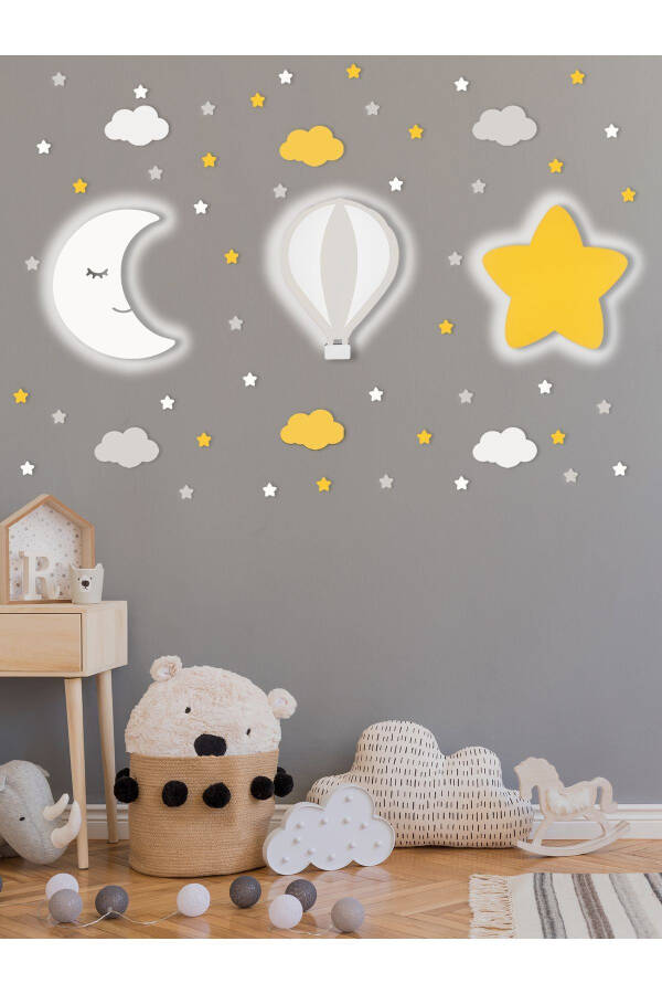 Wooden Moon Balloon and Star Figured Baby and Children's Room Decorative Lighting/Night Lamp 3-Piece Set - 1