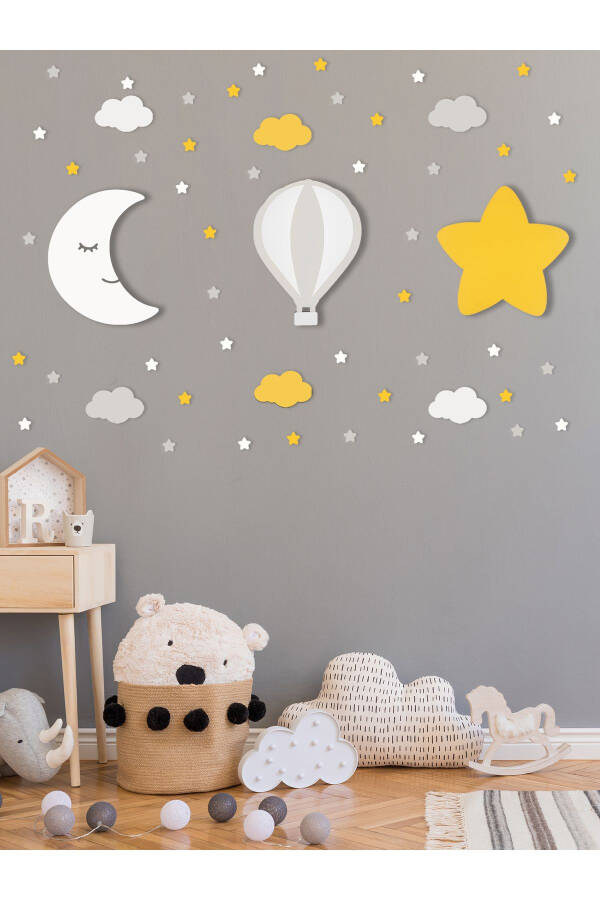 Wooden Moon Balloon and Star Figured Baby and Children's Room Decorative Lighting/Night Lamp 3-Piece Set - 2