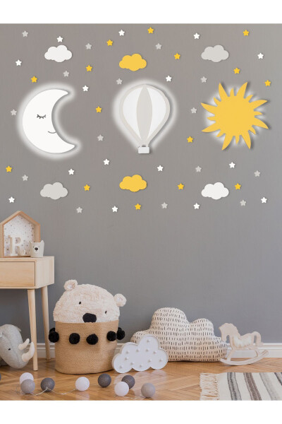 Wooden Moon Balloon And Sun Figure Baby And Children's Room Decorative Led Lighting/Night Lamp 3-Piece Set - 1