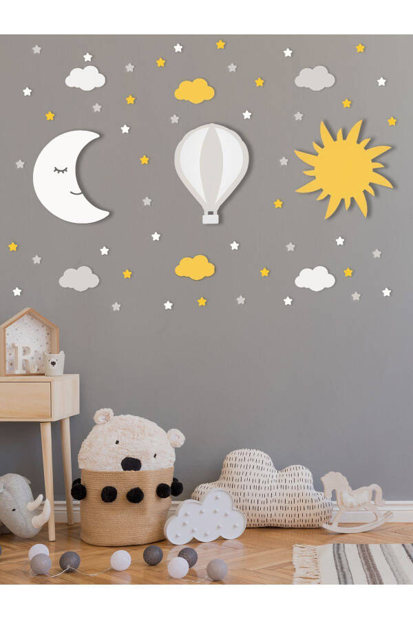 Wooden Moon Balloon And Sun Figure Baby And Children's Room Decorative Led Lighting/Night Lamp 3-Piece Set - 2