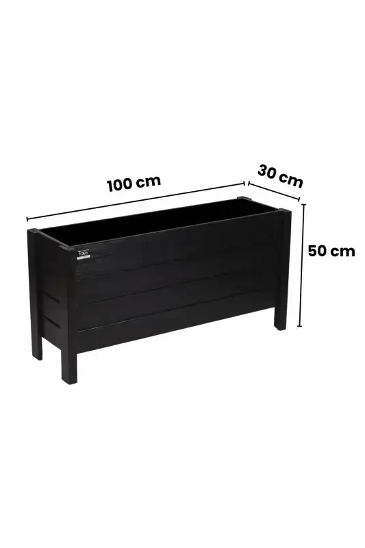 Wooden Outdoor Planter Decorative Pot Large Size Ready Assembled 100cm X 30cm Height 50cm-Black - 3