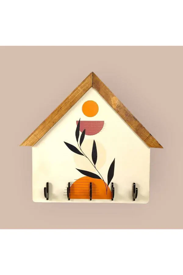 Wooden Plexiglass Hanging Bohemian Themed UV Digital Printed Wall Key Holder - 1