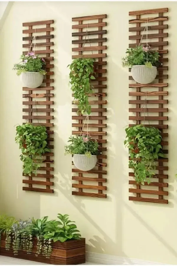 Wooden Pot Hanger Flower Stand Decorative Wall Decor - 1