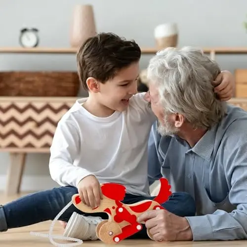Wooden Pull Along Toy for Toddlers, Montessori Walking Pull Dog Toy (Red) | Wooden Pull Toy for Toddlers 1-3, Exquisite Look, Strong and Durable - 5