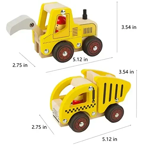 Wooden Push Car Toys for Infants 18 Months, 2 Pcs Baby Vehicle Toys Hand Push Car Toys for 2 Year Old Boys Girls (Excavator + Truck) - Modazone (1)