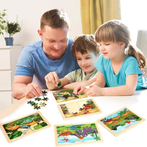 Wooden Puzzles Dinosaur Toys for Kids Ages 3-5, Set of 4 Packs with 20-Piece Wood Jigsaw Puzzles, Preschool Educational Brain Teaser Boards for Boys and Girls 3 4 5 6 Years Old - 46