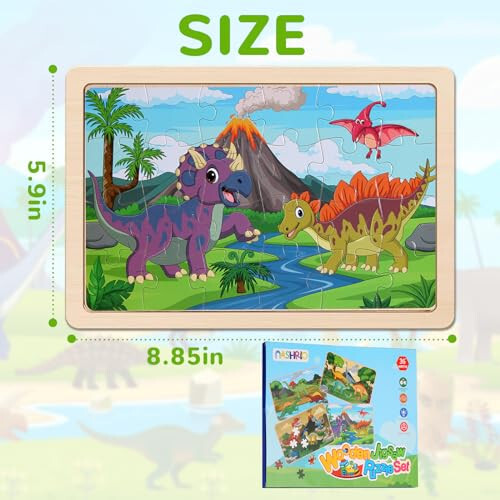 Wooden Puzzles Dinosaur Toys for Kids Ages 3-5, Set of 4 Packs with 20-Piece Wood Jigsaw Puzzles, Preschool Educational Brain Teaser Boards for Boys and Girls 3 4 5 6 Years Old - 28