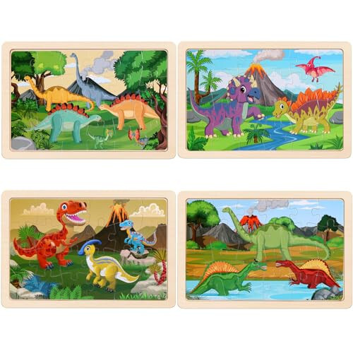 Wooden Puzzles Dinosaur Toys for Kids Ages 3-5, Set of 4 Packs with 20-Piece Wood Jigsaw Puzzles, Preschool Educational Brain Teaser Boards for Boys and Girls 3 4 5 6 Years Old - 9