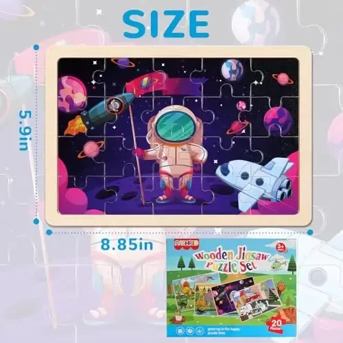 Wooden Puzzles Toys for Kids Ages 3-5, Set of 4 Packs Dinosaur, Space, Transportation Wood Toddler Puzzles, Preschool Brain Teaser Toys for Boys and Girls 2 3 4 5 6 Years Old - 6