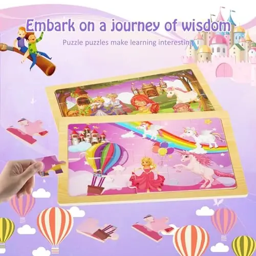 Wooden Puzzles Toys for Kids Ages 3-5, Set of 4 Packs with 20-Piece Unicorn Mermaid Princess Wood Jigsaw Puzzles, Preschool Educational Brain Teaser Toys for Girls 3 4 5 6 Years Old. - 3
