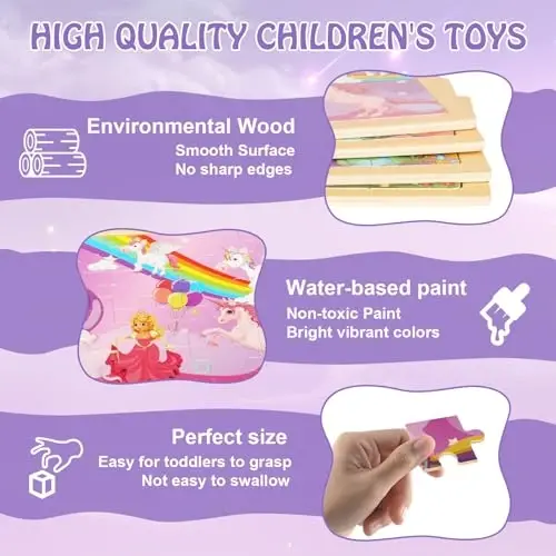 Wooden Puzzles Toys for Kids Ages 3-5, Set of 4 Packs with 20-Piece Unicorn Mermaid Princess Wood Jigsaw Puzzles, Preschool Educational Brain Teaser Toys for Girls 3 4 5 6 Years Old. - 4