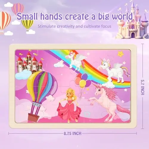 Wooden Puzzles Toys for Kids Ages 3-5, Set of 4 Packs with 20-Piece Unicorn Mermaid Princess Wood Jigsaw Puzzles, Preschool Educational Brain Teaser Toys for Girls 3 4 5 6 Years Old. - 5
