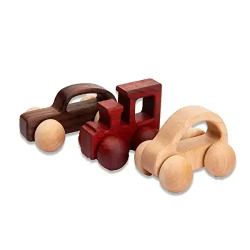 Wooden Rattle Toy Baby Wooden Car Baby Toddler Toy Preschool Education Car Toy 3PCS Newborn Gift - WOODEN