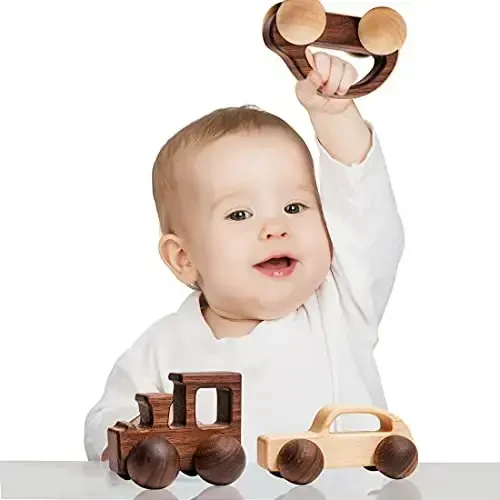 Wooden Rattle Toy Car Set 3PCS Baby Toy Skill Development Educational Toy Environmental Protection Toy Car - WOODEN (1)