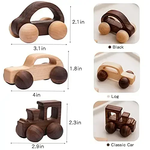 Wooden Rattle Toy Car Set 3PCS Baby Toy Skill Development Educational Toy Environmental Protection Toy Car - 3