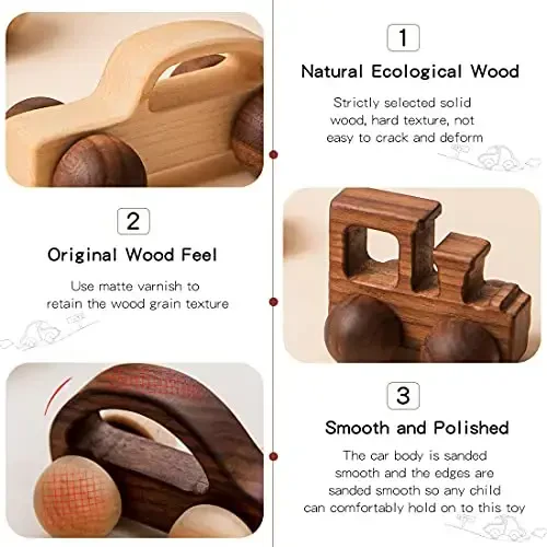 Wooden Rattle Toy Car Set 3PCS Baby Toy Skill Development Educational Toy Environmental Protection Toy Car - 4