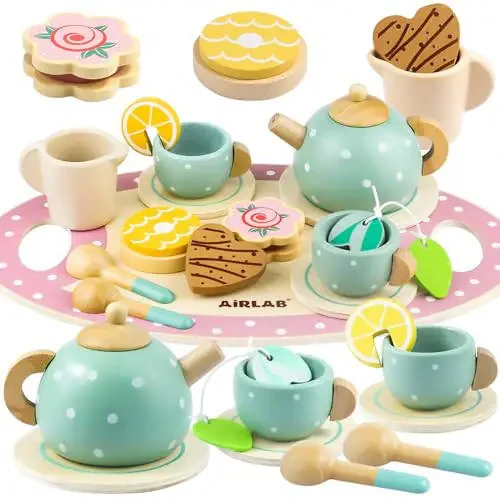 Wooden Tea Set for Little Girls Play Food Pretend Play Kitchen Accessories for 3 4 5 Years Old Girls and Boys Toddler Princess Tea Time Party Food Toys - 13