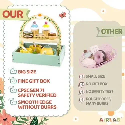 Wooden Tea Sets for Little Girls 1-3 Play Food Cake Toys Toddlers 3-5 Kitchen Accessories Pretend Play Princess Playset for 2 3 4 5 6 Year Old Girl Boy Party Birthday Gift - 6