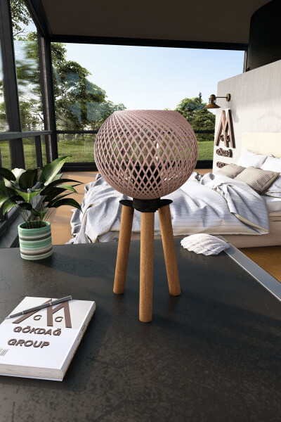 Wooden Three-Legged Tripod Table Lamp with Powdered Ball Head - 1