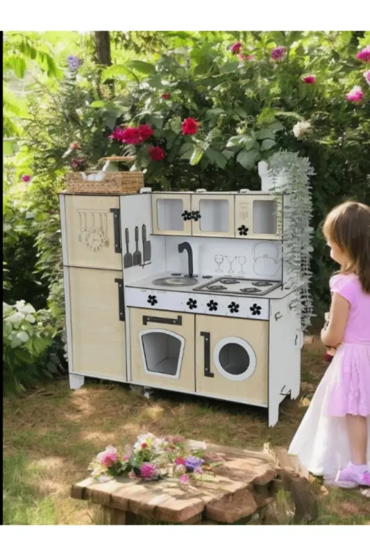 Wooden Toy Kitchen with Fridge, Kitchen Set Toy, Toy Kitchen-Maple - 1