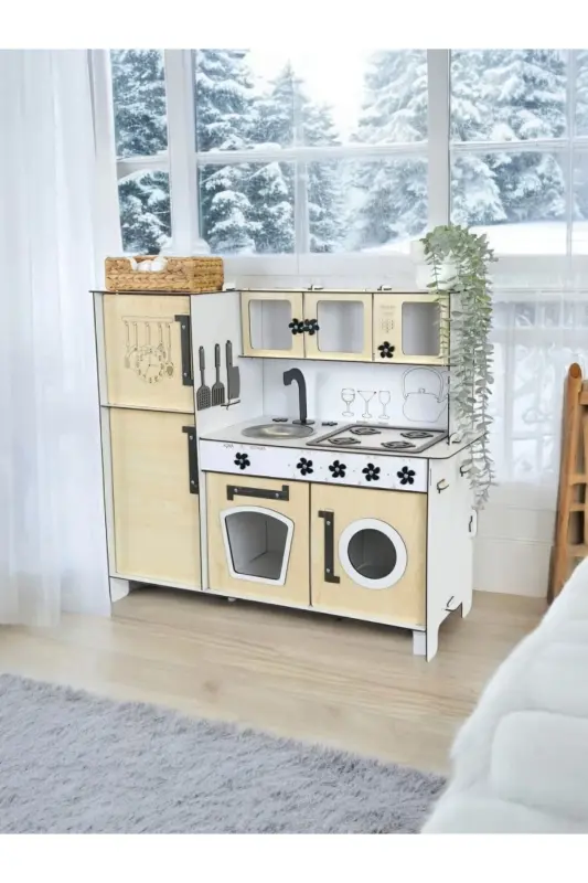 Wooden Toy Kitchen with Fridge, Kitchen Set Toy, Toy Kitchen-Maple - 4