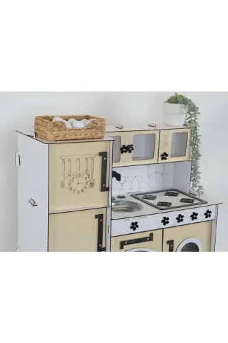 Wooden Toy Kitchen with Fridge, Kitchen Set Toy, Toy Kitchen-Maple - 8