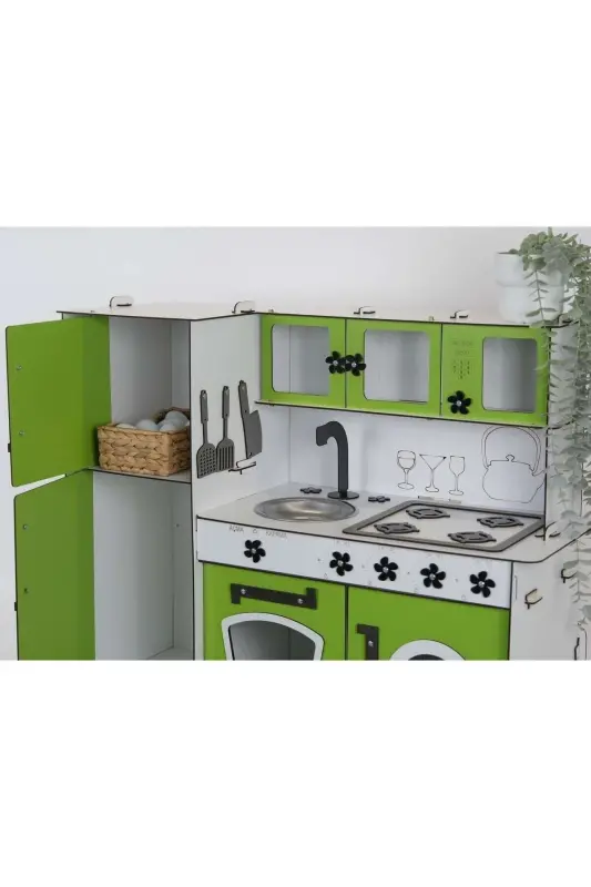 Wooden Toy Kitchen with Refrigerator - Green - 4