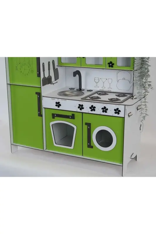 Wooden Toy Kitchen with Refrigerator - Green - 5