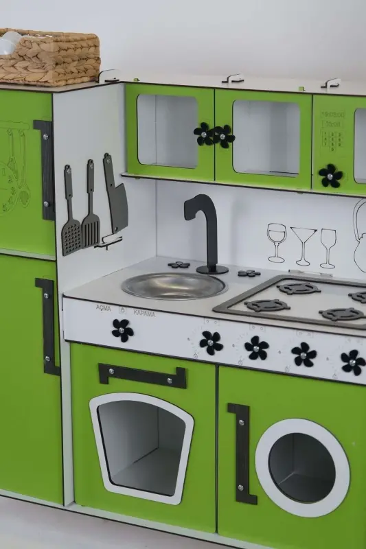 Wooden Toy Kitchen with Refrigerator - Green - 6