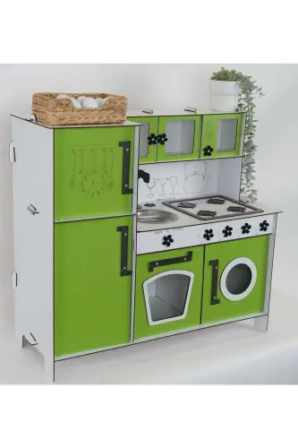 Wooden Toy Kitchen with Refrigerator - Green - 7