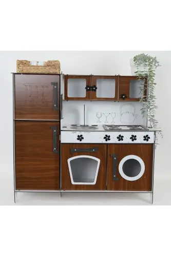 Wooden Toy Kitchen with Refrigerator-Walnut - BAHADIR GRUP (1)