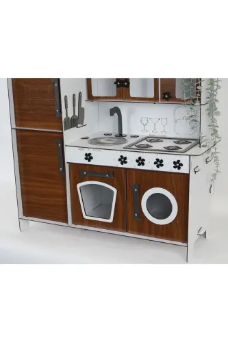 Wooden Toy Kitchen with Refrigerator-Walnut - 5