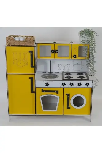 Wooden Toy Kitchen with Refrigerator - Yellow 