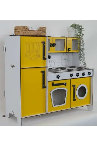 Wooden Toy Kitchen with Refrigerator - Yellow - 3