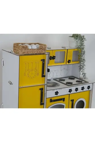 Wooden Toy Kitchen with Refrigerator - Yellow - 6