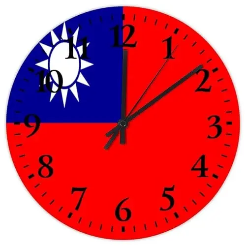 Wooden Wall Clock Analog Round Non-ticking Taiwan Flag Frameless Wall Clocks Patriotic Vanity Gift Home Decor for Fitness Room Bedroom Daycare 15 Inch 