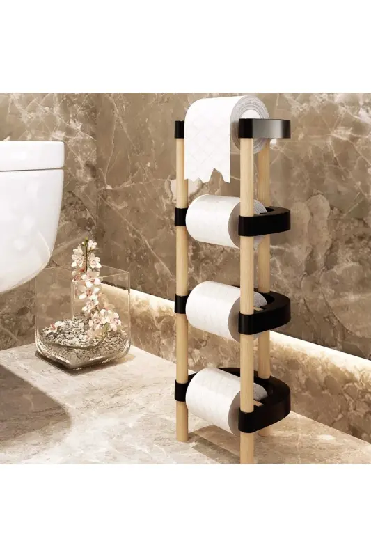 Wooden Wooden Modular Toilet Paper Holder Screwless Assembly Brown 1-Wood - GENEL MARKALAR