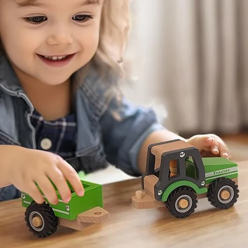 WoodenEdu Wooden Tractor Toys for Toddlers 1-3, Baby Vehicle Toys Hand Push Car Toys for 1 2 3 Year Old Boys Girls (Green) - 30