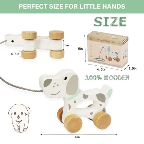 WoodenEdu Baby Toys Car, Wooden Pull Along Toddler Toy, Developmental Toy for 1 Year Old Girl Boy Birthday Gift (Dog) - 6