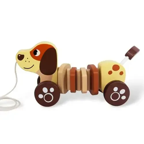 WoodenEdu Baby Toys Car,Wooden Pull Along Toddler Toy, Developmental Toy for 1 Year Old Girl Boy Birthday Gift - WOODENEDU