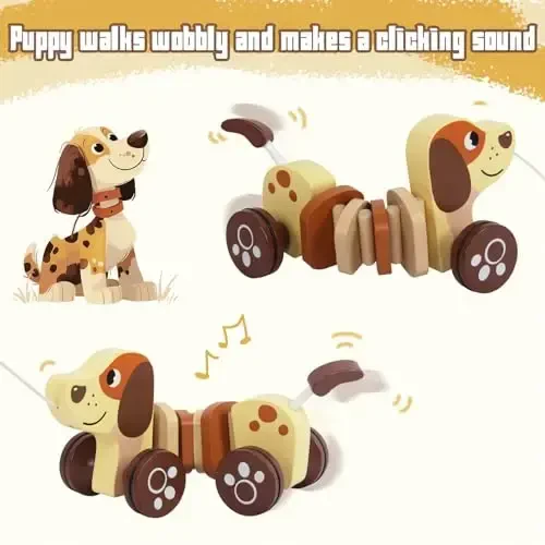 WoodenEdu Baby Toys Car,Wooden Pull Along Toddler Toy, Developmental Toy for 1 Year Old Girl Boy Birthday Gift - 3