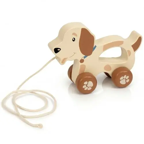 WoodenEdu Baby Toys Car,Wooden Pull Along Toddler Toy, Developmental Toy for 1 Year Old Girl Boy Birthday Gift (Cute Dog) - 1
