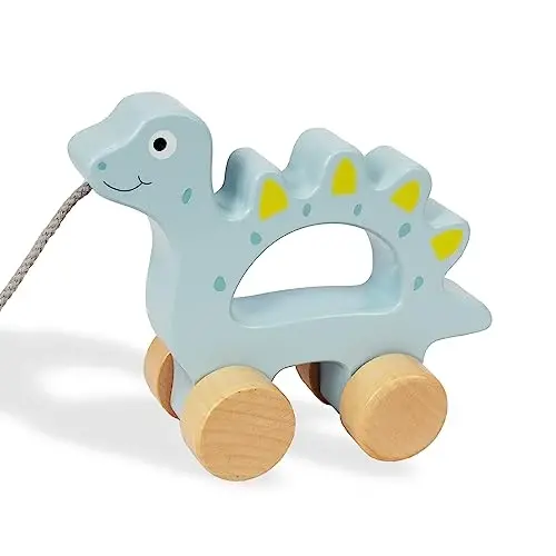 WoodenEdu Baby Toys Car,Wooden Pull Along Toddler Toy, Developmental Toy for 1 Year Old Girl Boy Birthday Gift (Dinosaur) - 1