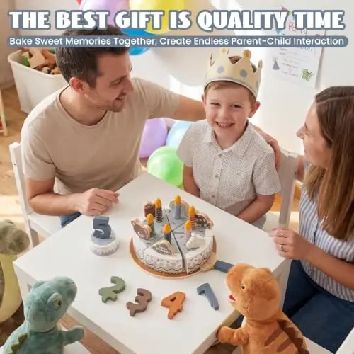 WoodenEdu Pretend Play Food for Toddlers 2-5,Wooden Birthday Fake Cake with Candles and Numbers,Tea Party Learning Kitchen Gift Toys for Boys Girls (Grey Cake) - WOODENEDU (1)