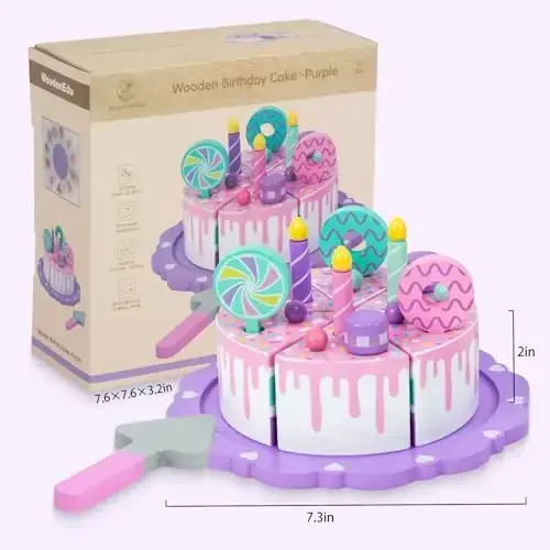 WoodenEdu Toddler Cake Toys for Toddlers 2-5, Wooden Pretend Play Food Fake Birthday Cake, Tea Party Learning Kitchen Gift Toy for Boys Girls (Cookies Cake) - 2