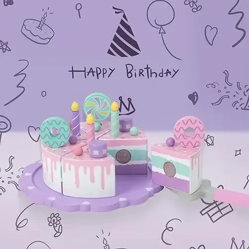 WoodenEdu Toddler Cake Toys for Toddlers 2-5,Wooden Pretend Play Food Fake Birthday Cake,Tea Party Learning Kitchen Gift Toy for Boys Girls (Cookies Cake) - 6