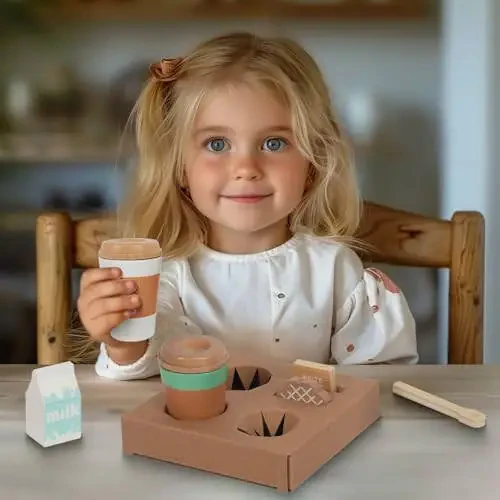 WOODENFUN O'yinchoq Kofe Kubogi, Yog'och O'yinchoq Oshxona Aksessuarlari, Bolalar Oshxonasi Uchun Soxta Oziq-ovqat O'yinlari, Go'daklar va Bolalar Uchun Ta'lim O'yinchoqi, Tug'ilgan Kun Sovg'asi - 17